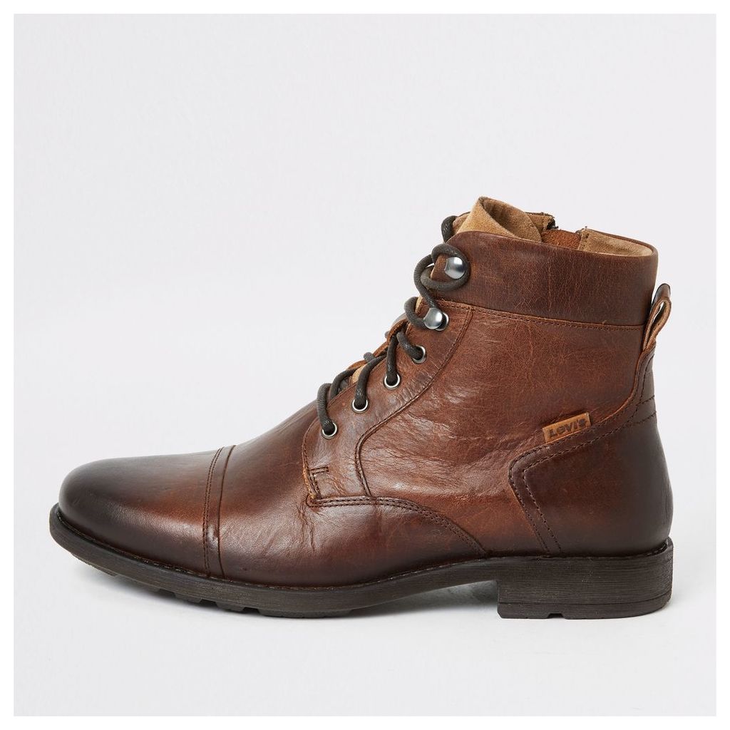 Mens River Island Levi's Brown Reddinger lace-up ankle boots