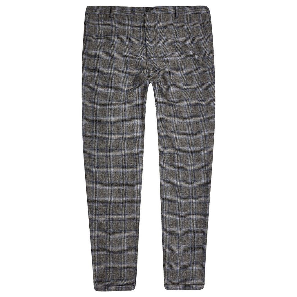 Mens River Island Selected Homme Grey check tapered trousers