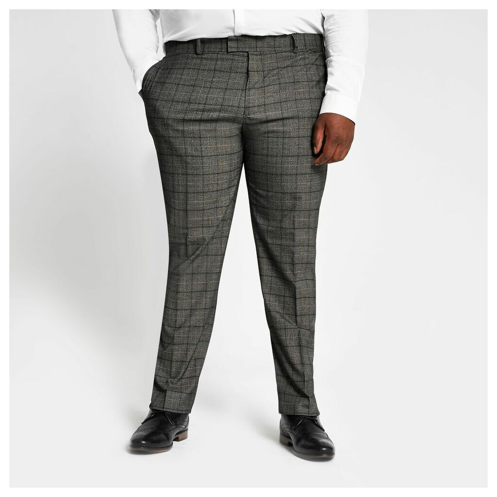 Mens River Island Big and Tall dark Grey check suit trousers