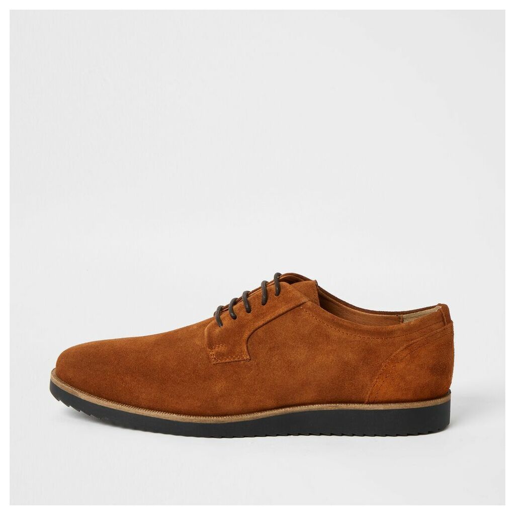 Mens River Island Brown suede cleated derby shoes