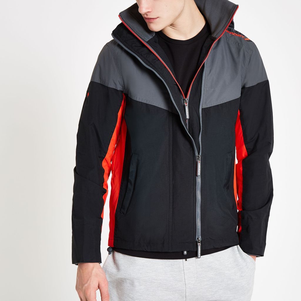 Mens River Island Superdry Black hooded zip-up jacket