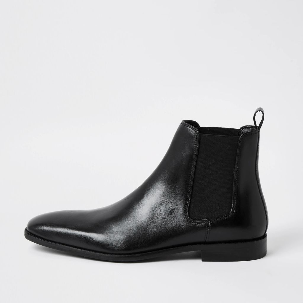 Mens River Island Black leather point toe chelsea boot