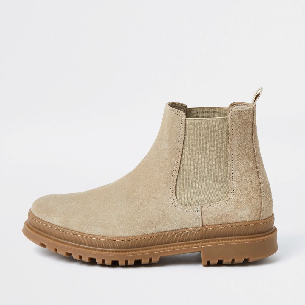 Mens River Island Beige suede Chelsea boots