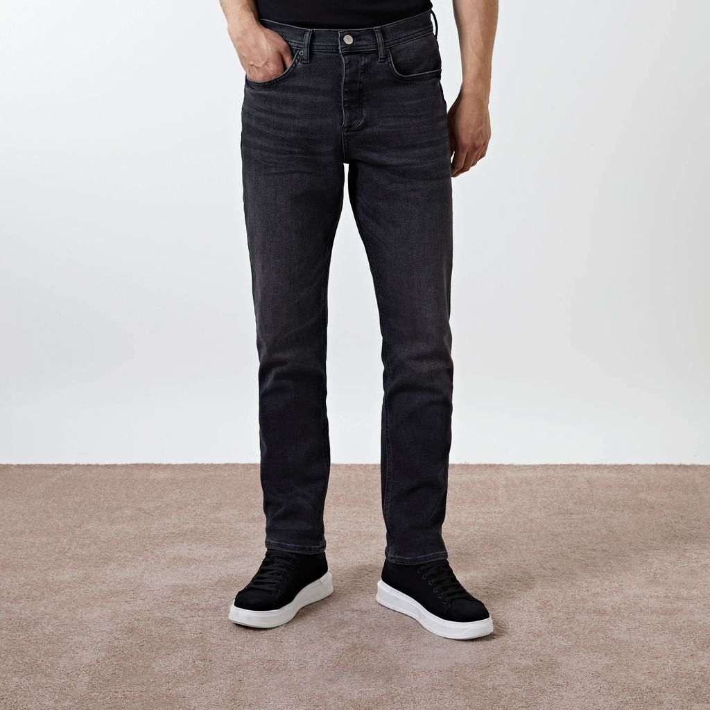 Mens River Island Black washed straight fit jeans