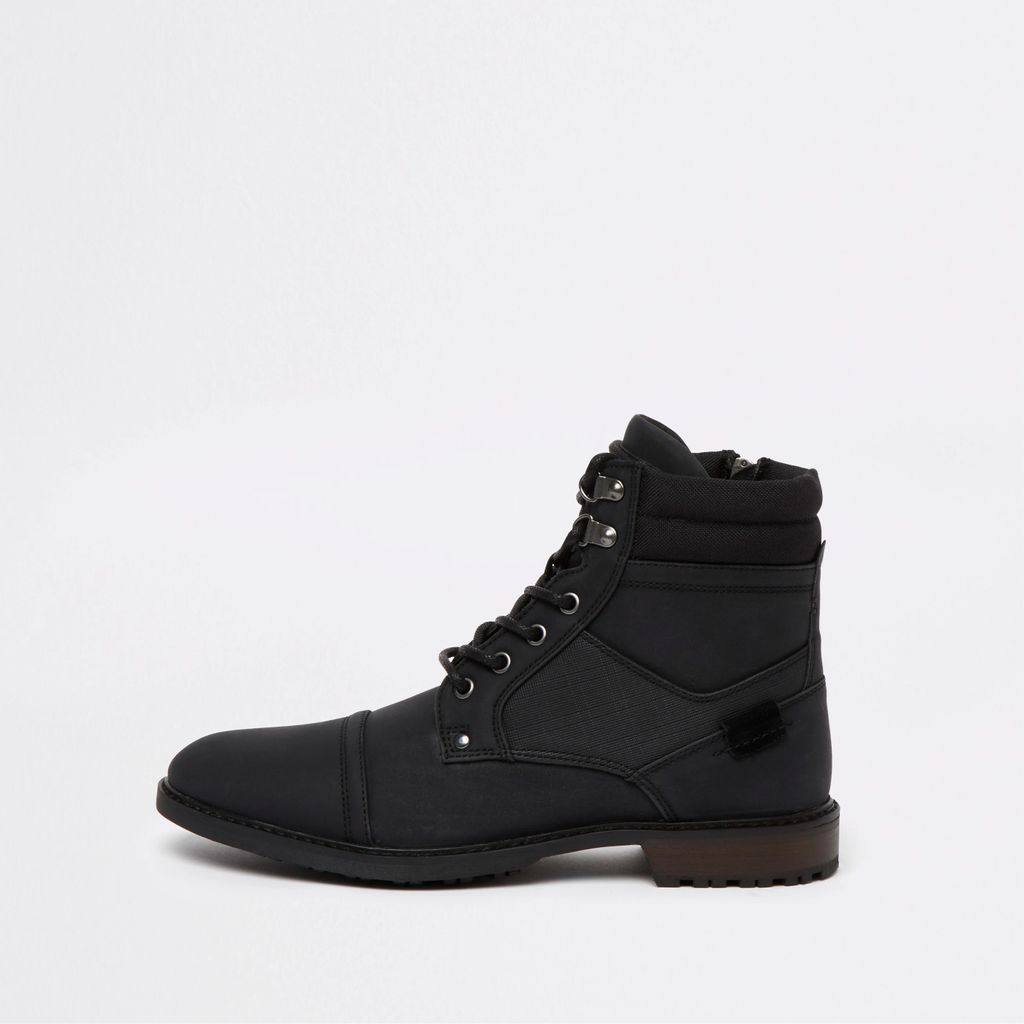 Mens River Island Black lace up military boots