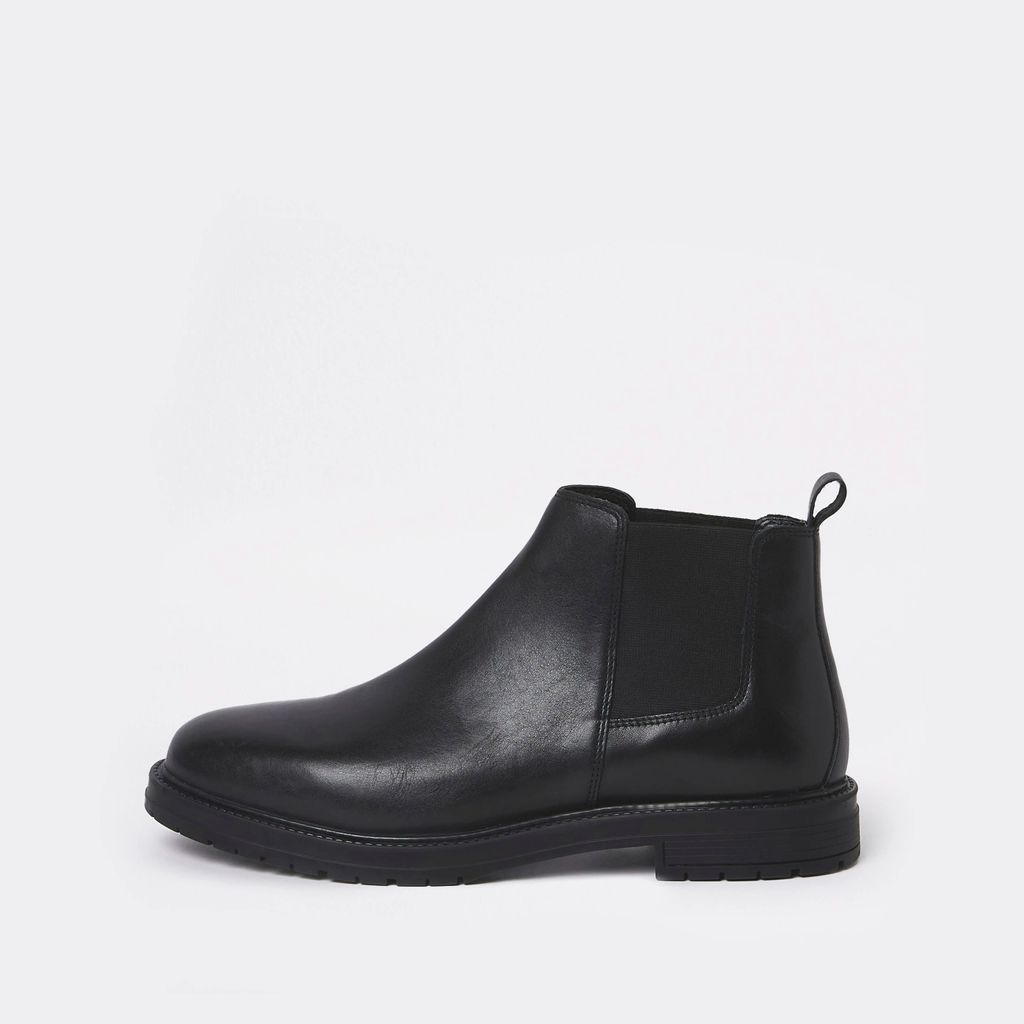 Mens River Island Black leather low chelsea boots