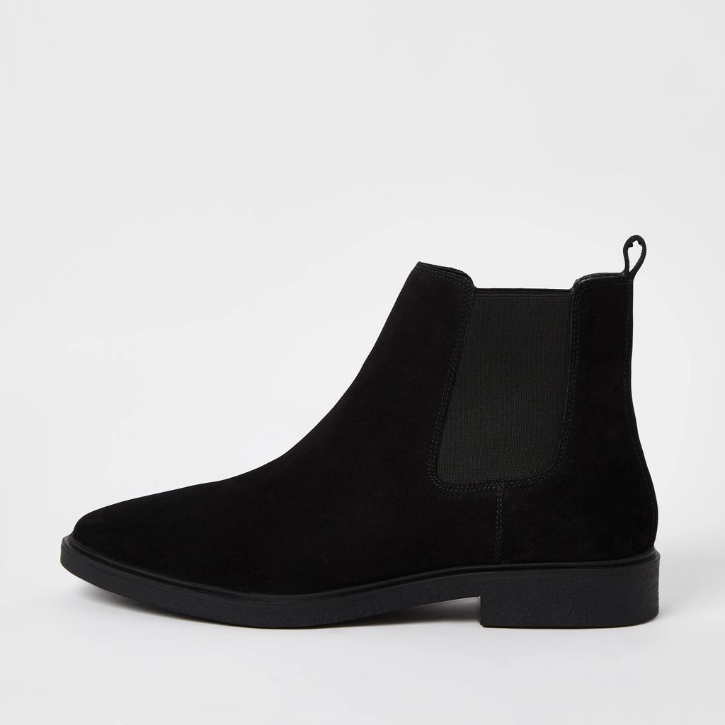 Mens River Island Black suede slip on chelsea boots
