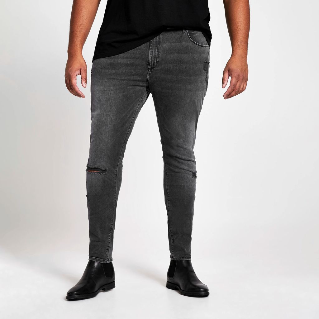 Mens River Island Big and Tall Black wash Ollie spray on jeans