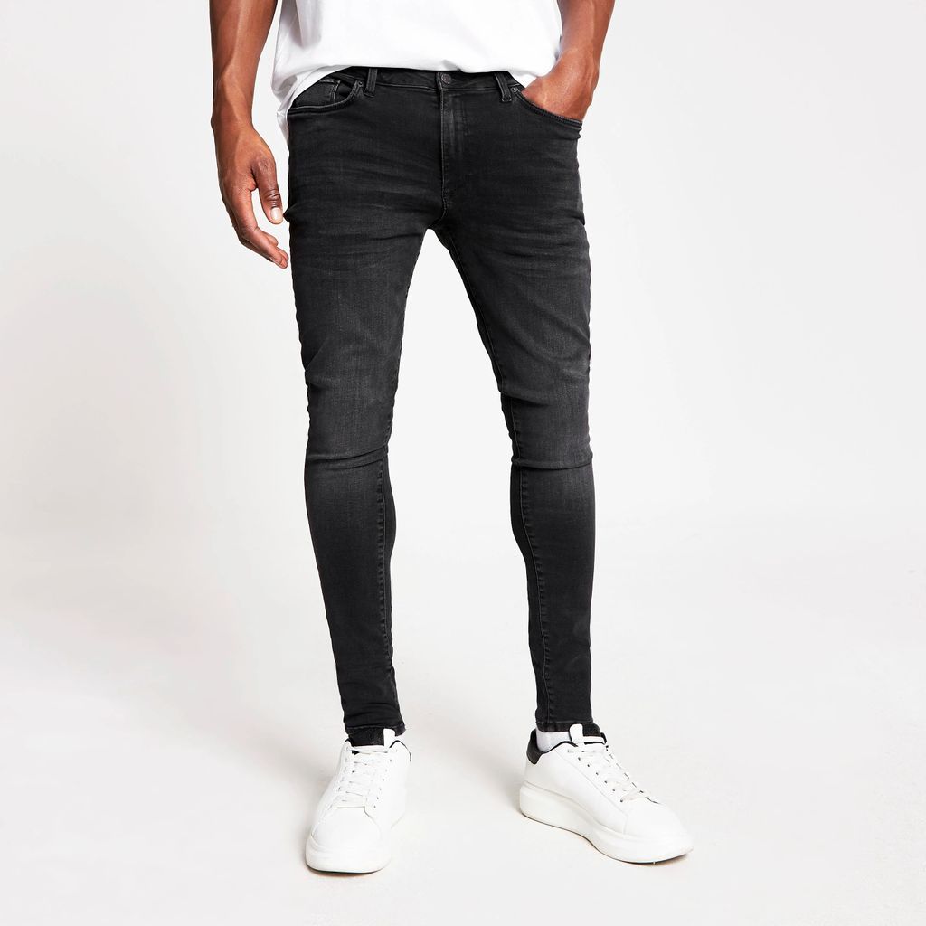 Mens River Island Black washed spray on skinny fit jeans