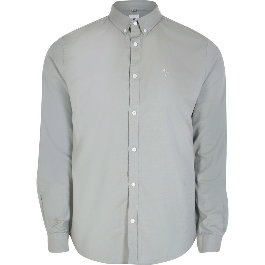 Mens River Island Khaki slim fit long sleeve Oxford shirt