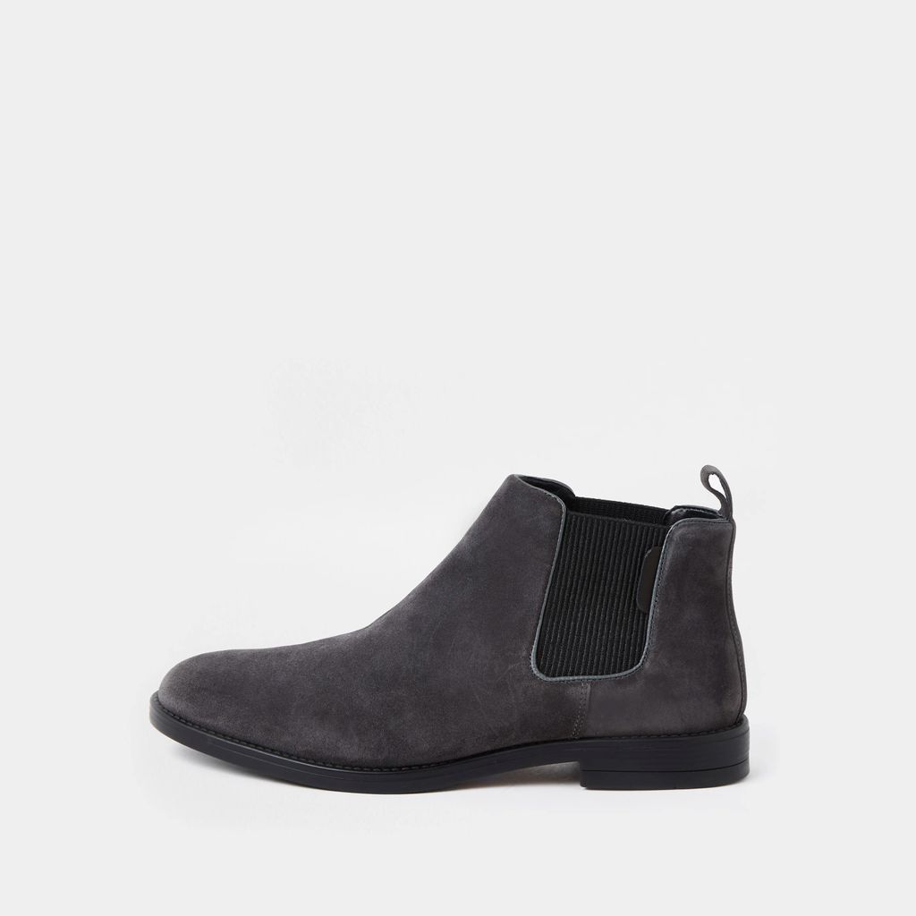 Mens River Island Grey suede chelsea boots