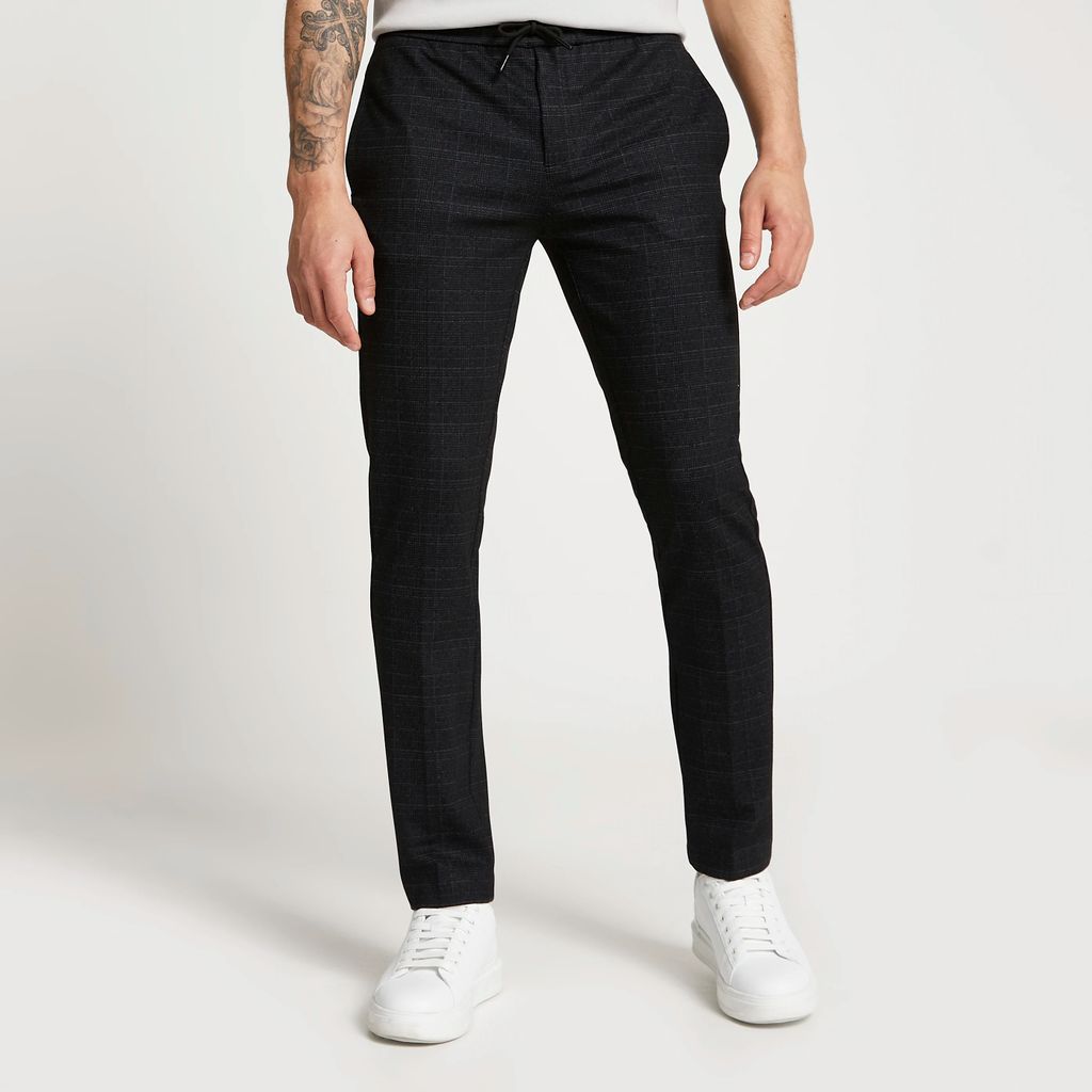 Mens River Island Navy jersey speckled check smart joggers