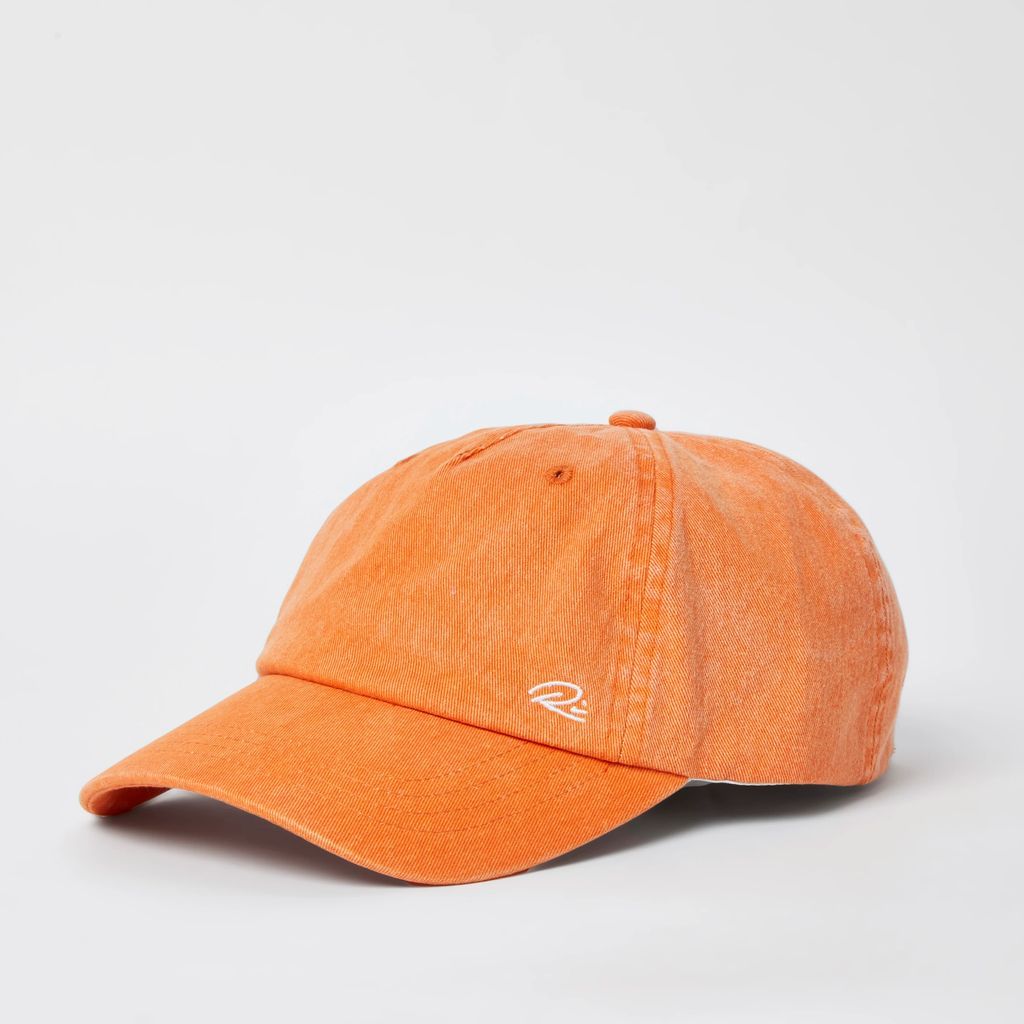 Mens River Island Orange washed twill cap