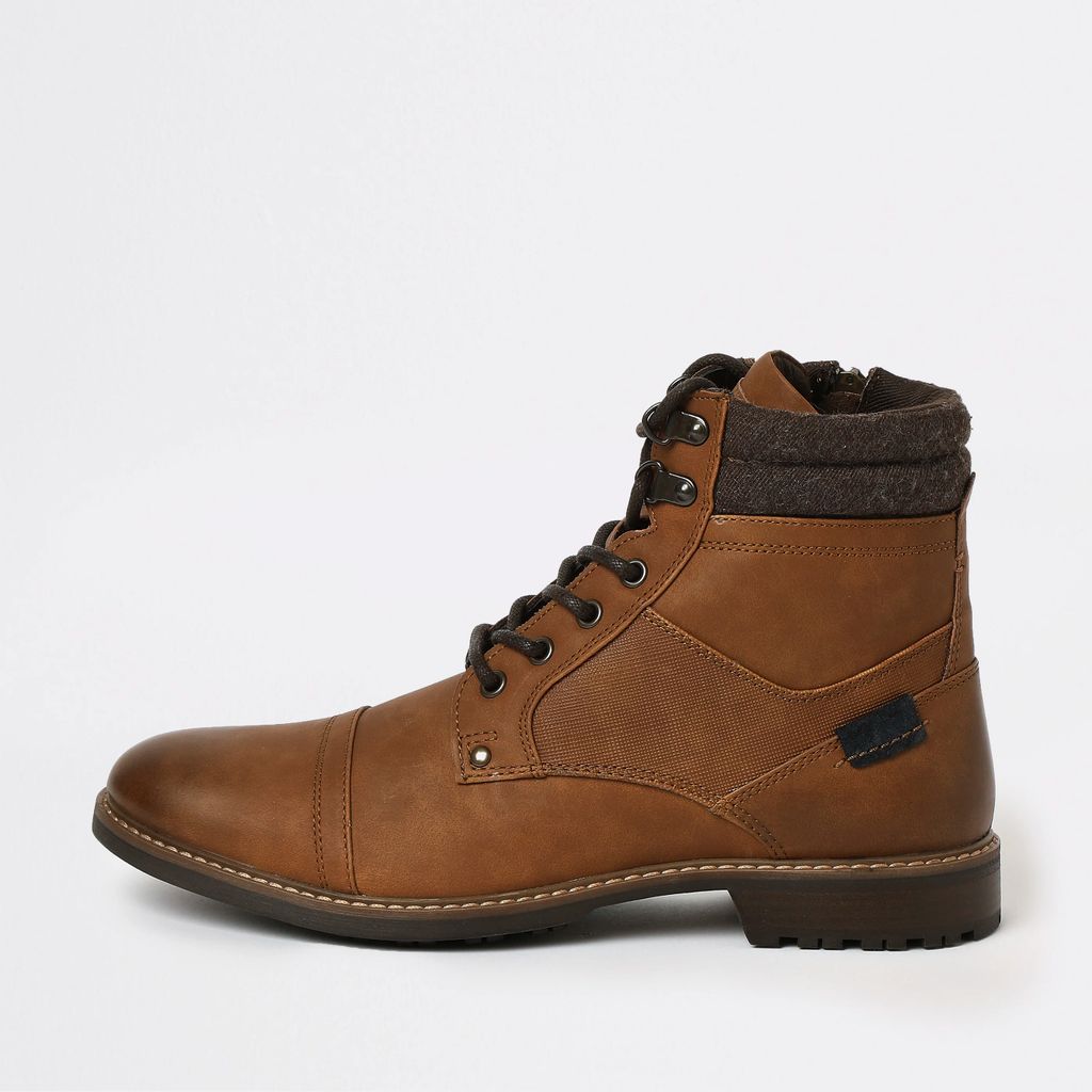 Mens River Island Brown lace up military boots