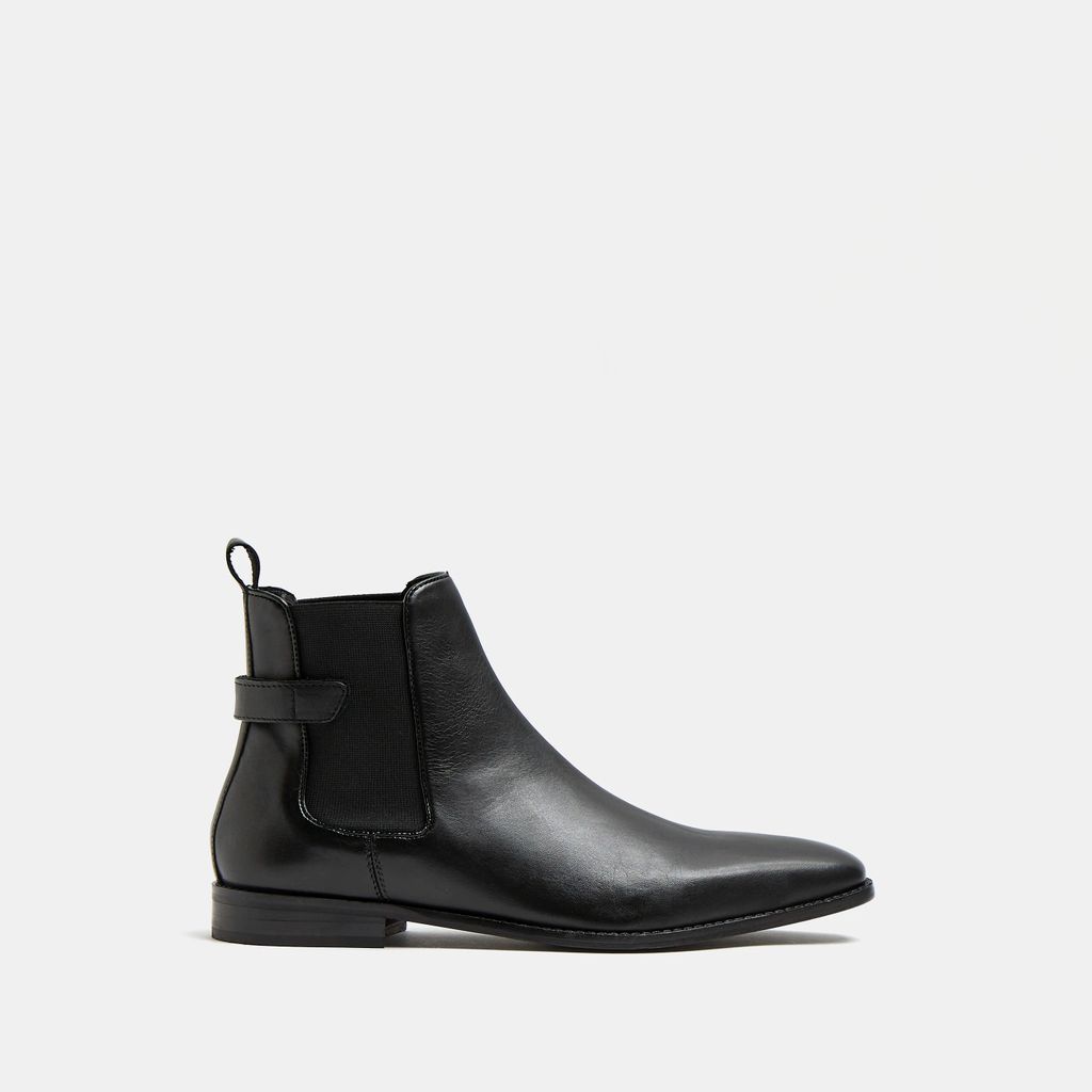 Mens River Island Black leather ankle strap Chelsea boots