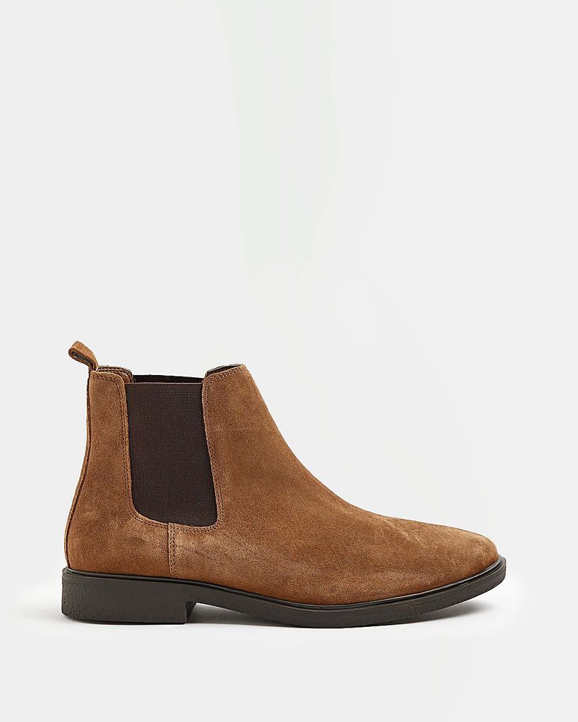 Mens River Island Brown Suede Chelsea Boots