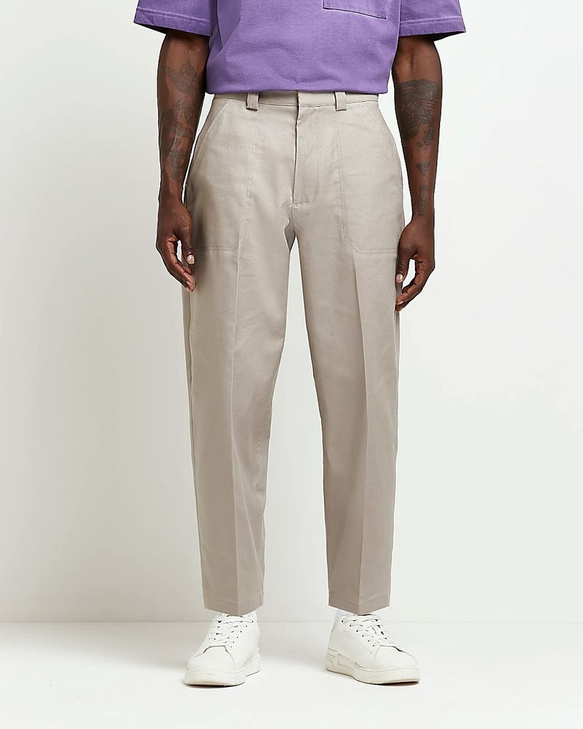 Mens River Island Beige Tapered fit Twill Trousers
