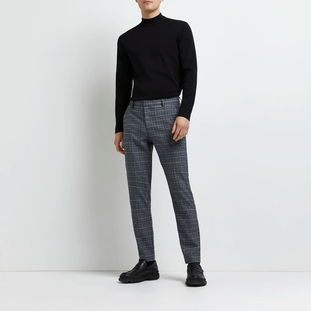 Mens River Island Grey skinny fit check trousers
