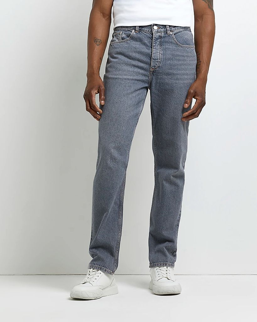Mens River Island Grey relaxed loose fit jeans