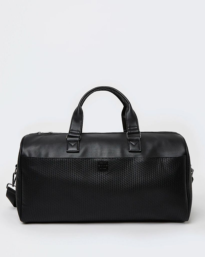 Mens River Island Black Faux Leather Weave Holdall