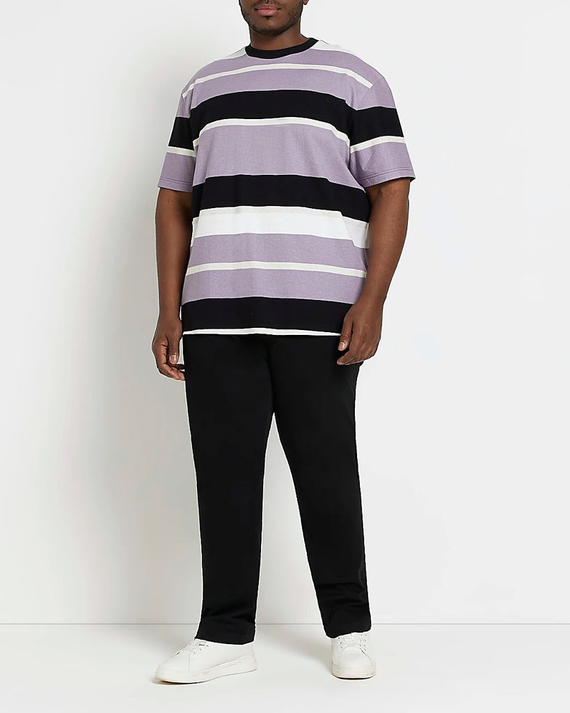 Mens River Island Big & Tall Purple Regular Fit Stripe T-Shirt