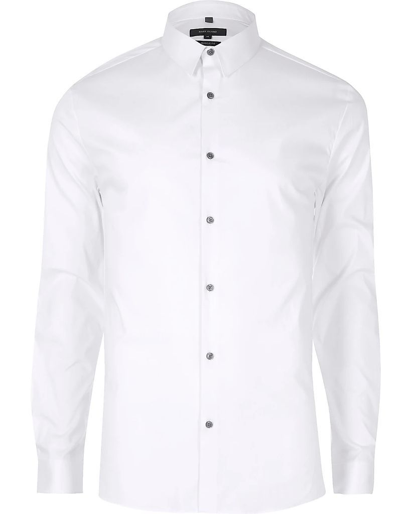 Mens River Island Big & Tall White Slim Fit Long Sleeve Shirt