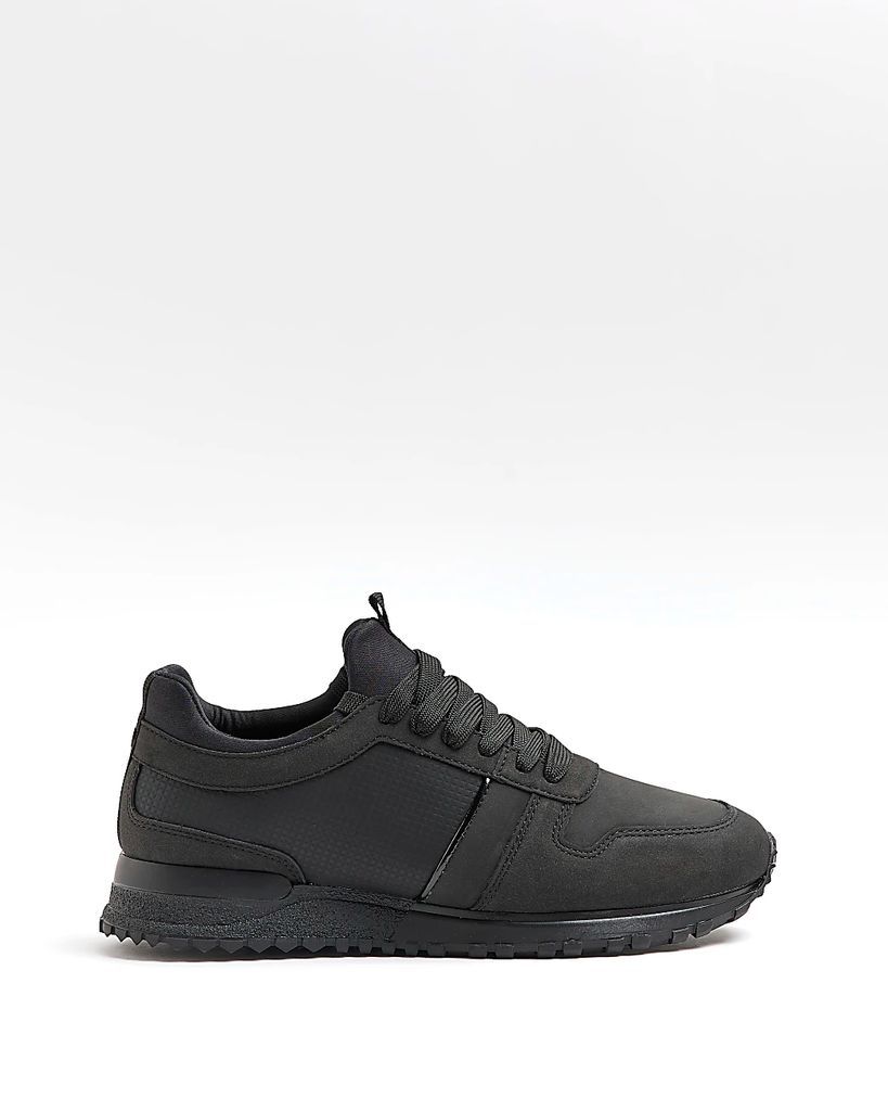 Mens River Island Black Embossed Lace Up Trainers