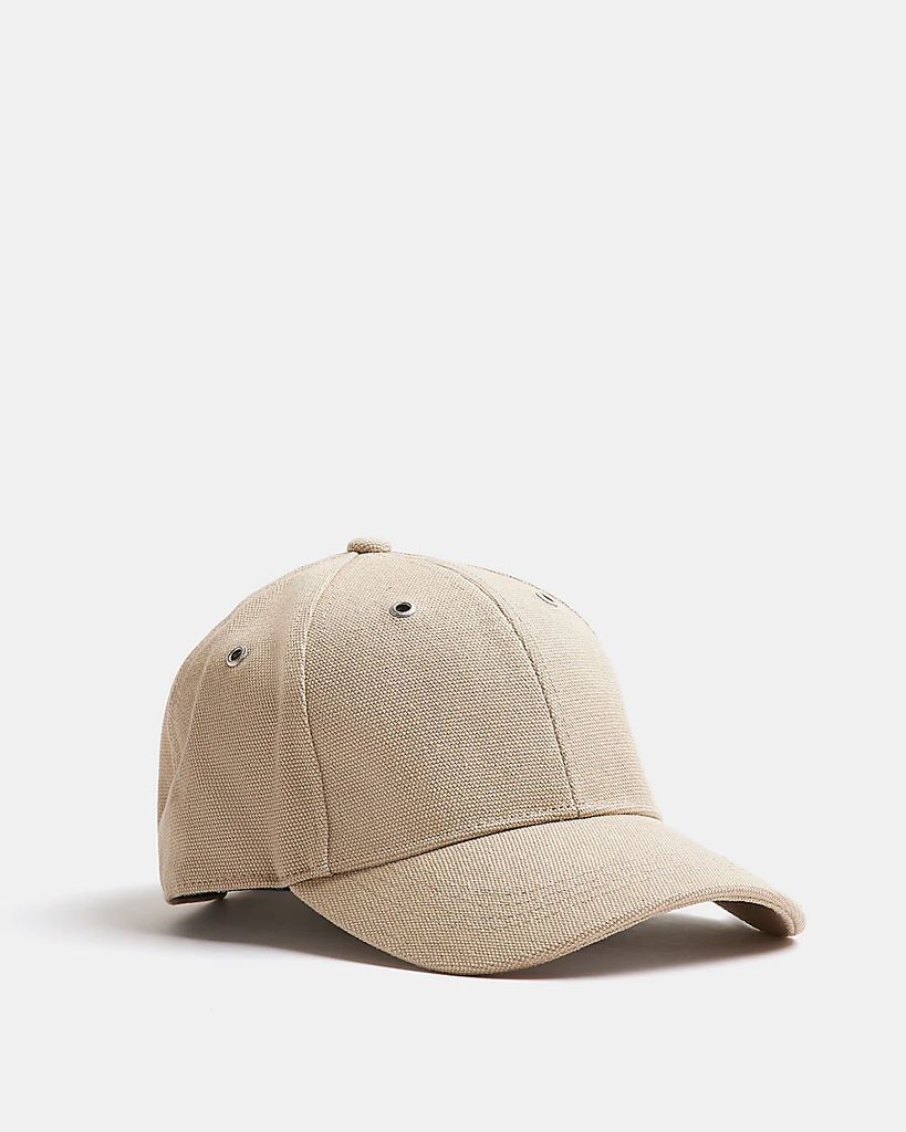 Mens River Island Beige Canvas Embroidered Cap