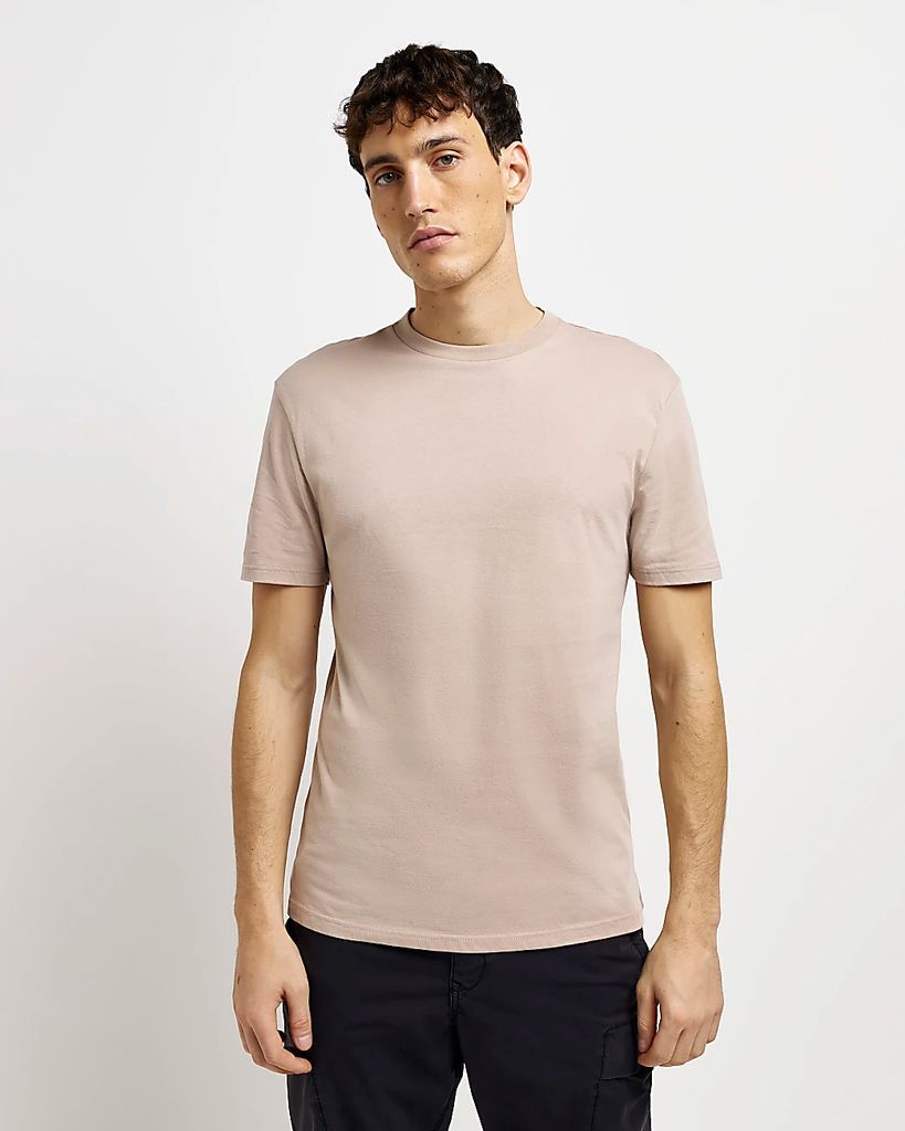 Mens River Island Beige Slim Fit T-Shirt