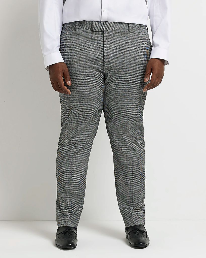 Mens River Island Big & Tall Grey Houndstooth Suit Trousers