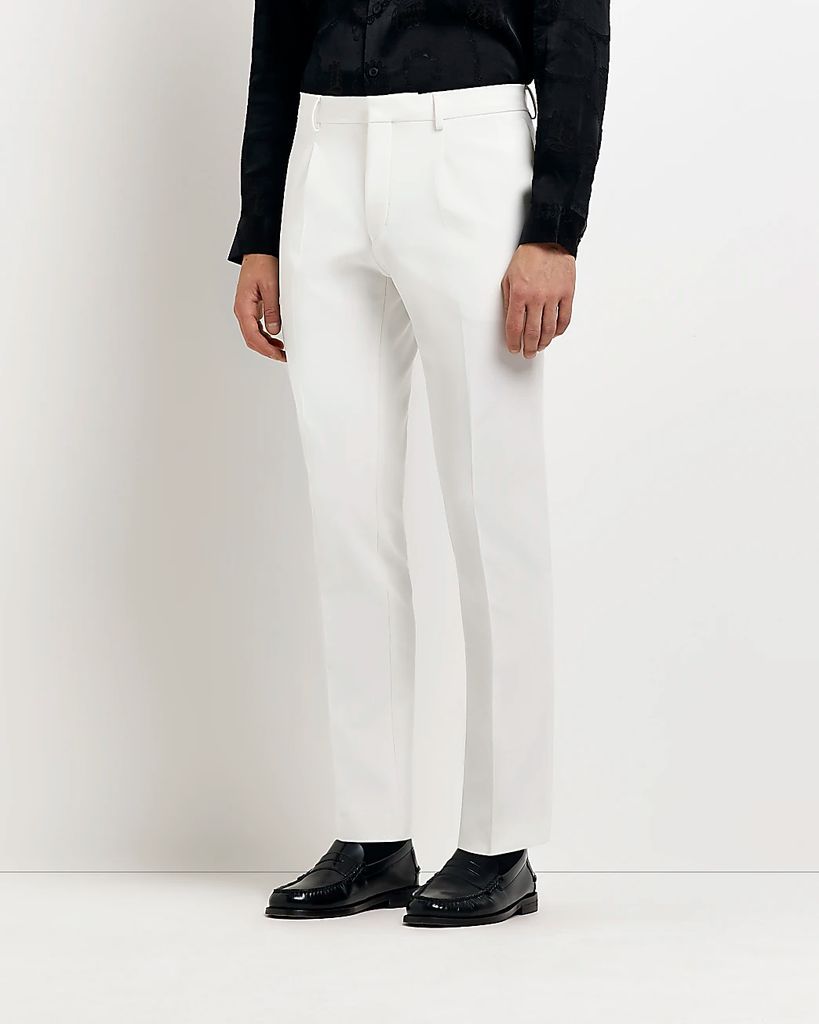 Mens River Island White Slim Fit Premium Suit Trousers