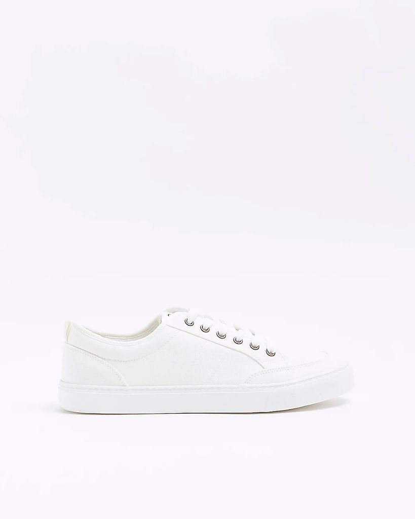 Mens River Island White Canvas Lace Up Trainers