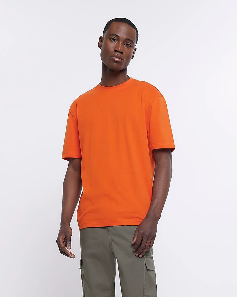 Mens River Island Orange Regular Fit T-Shirt