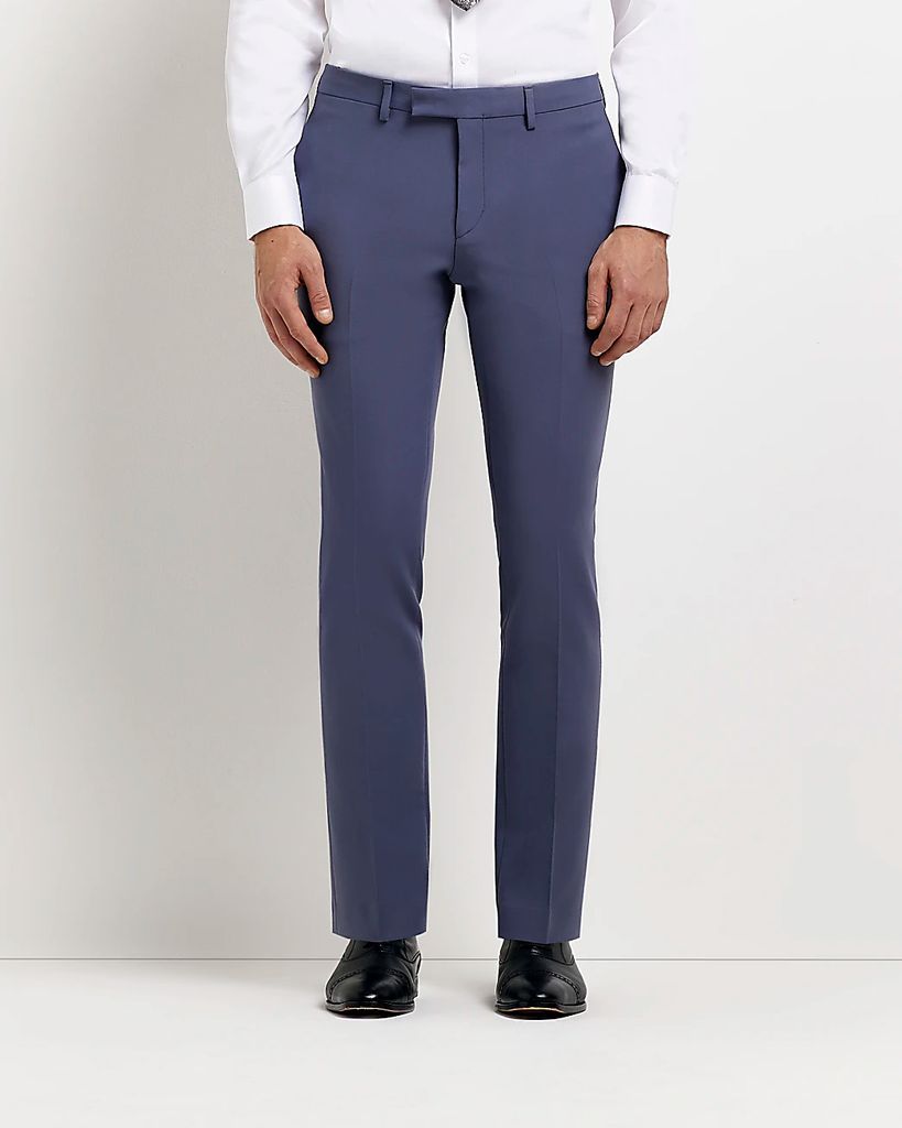Mens River Island Blue Skinny Fit Suit Trousers