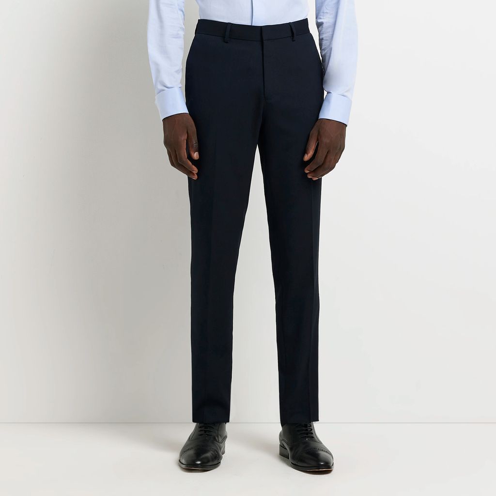 Mens River Island Navy Skinny Fit Smart Trousers