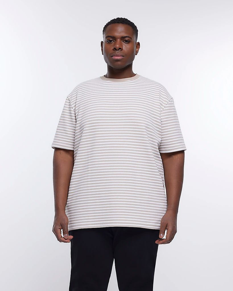 Mens River Island Big & Tall Beige Regular Fit Striped T-Shirt