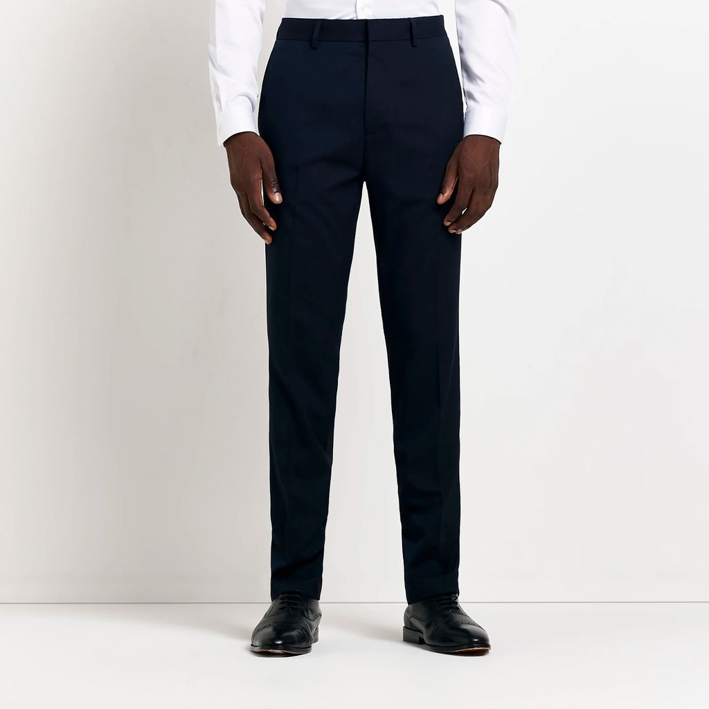 Mens River Island Navy Slim Fit Smart Trousers
