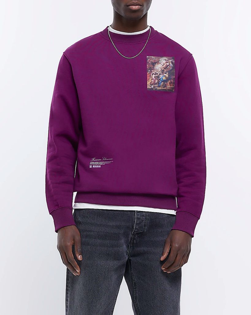 Mens River Island Purple Regular Fit Renaissance Sweatshirt