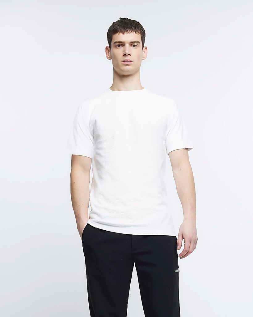 Mens River Island White Slim Fit Textured T-Shirt