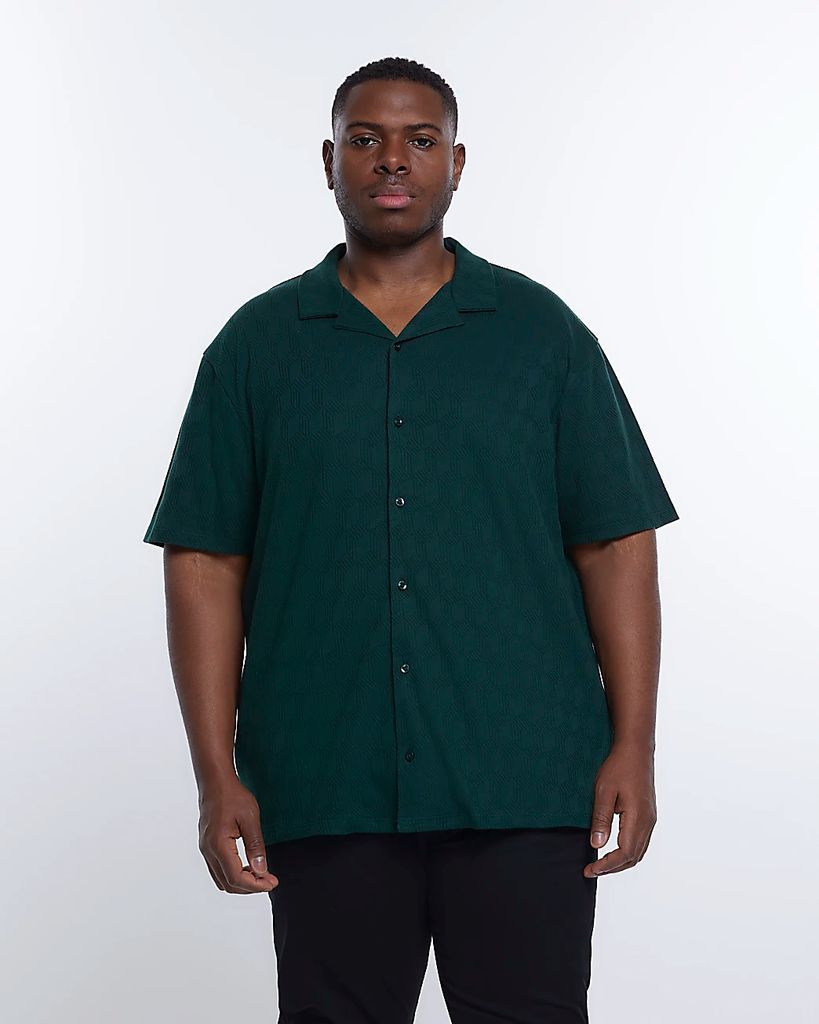 Mens River Island Big & Tall Green Regular Fit Revere Shirt