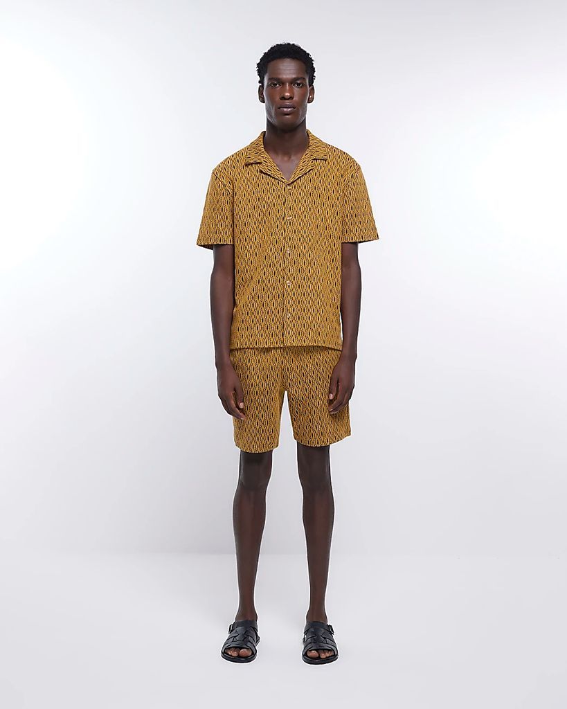 Mens River Island Yellow Slim Fit Textured Printed Shorts