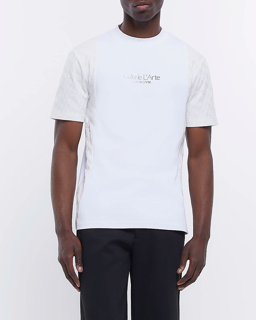 Mens River Island White Slim Fit Textured Printed T-Shirt