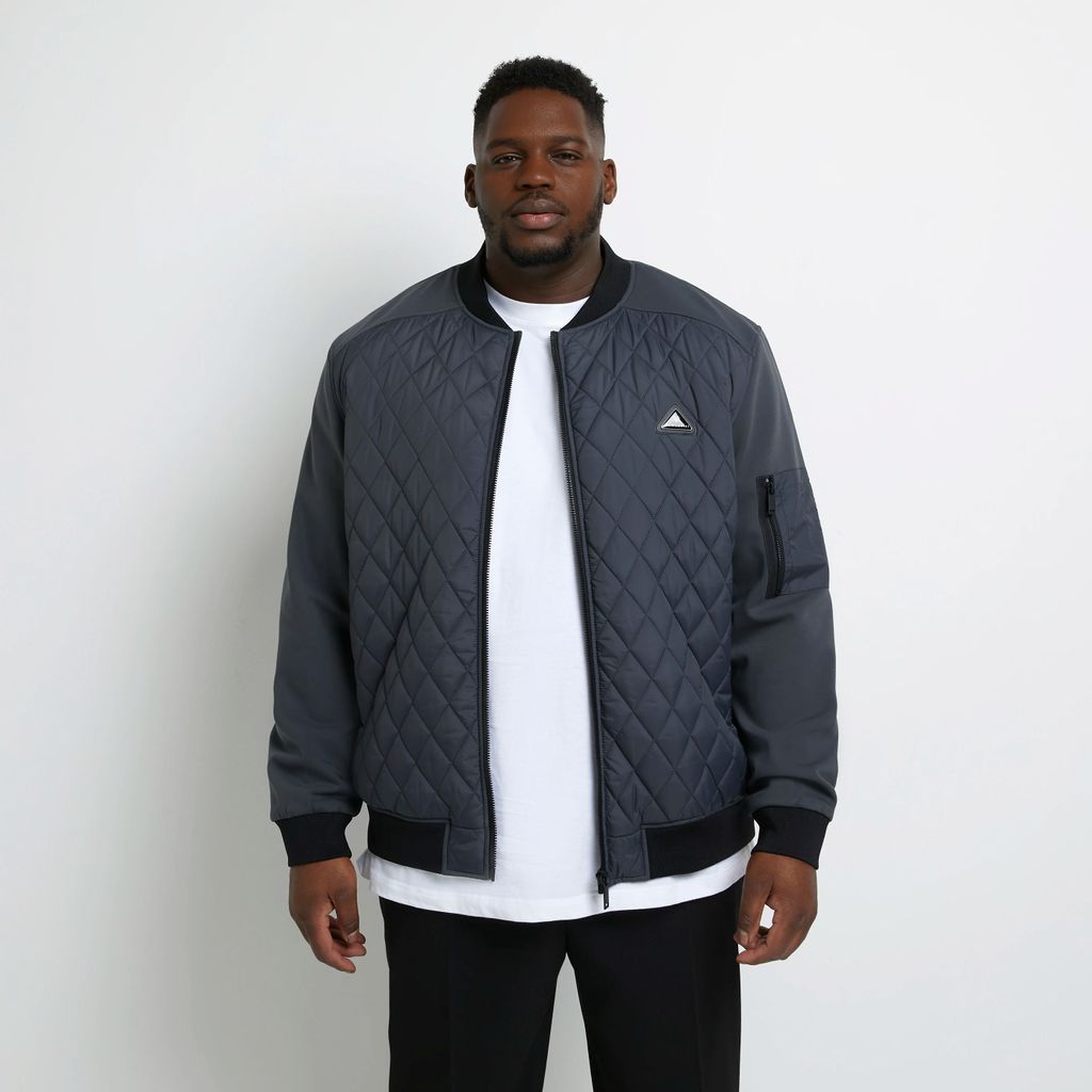 Mens River Island Big & Tall Grey Quilted Bomber Jacket