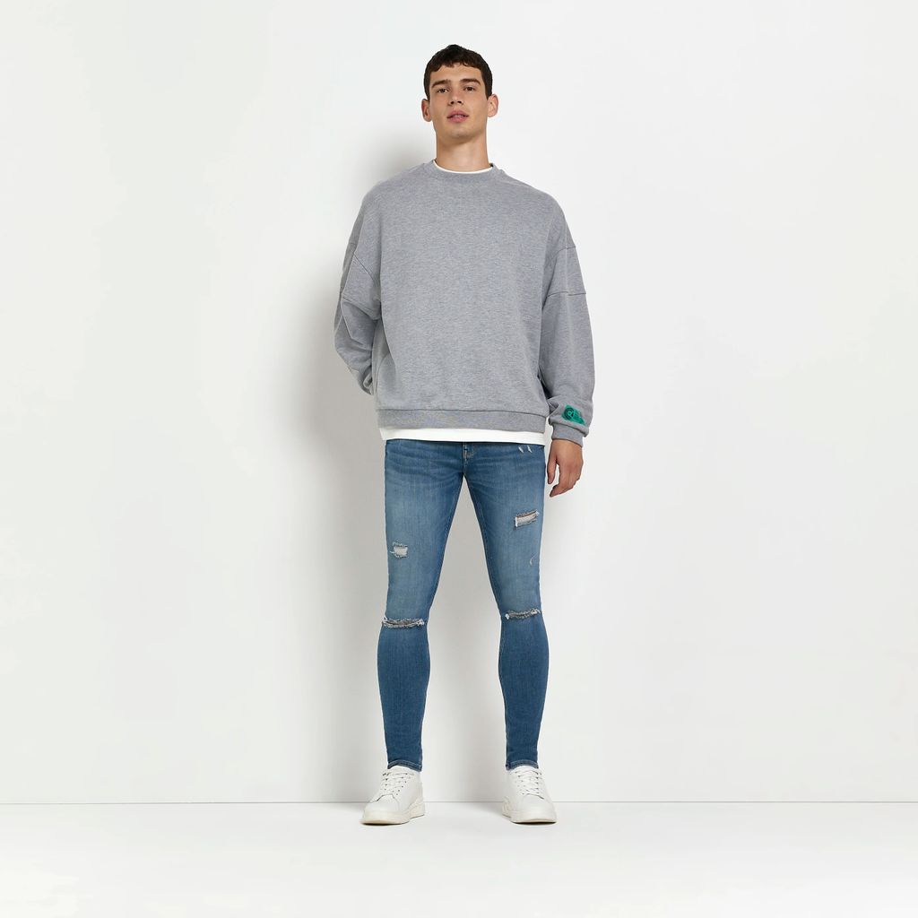 Mens River Island Blue Spray On Skinny Fit Ripped Jeans