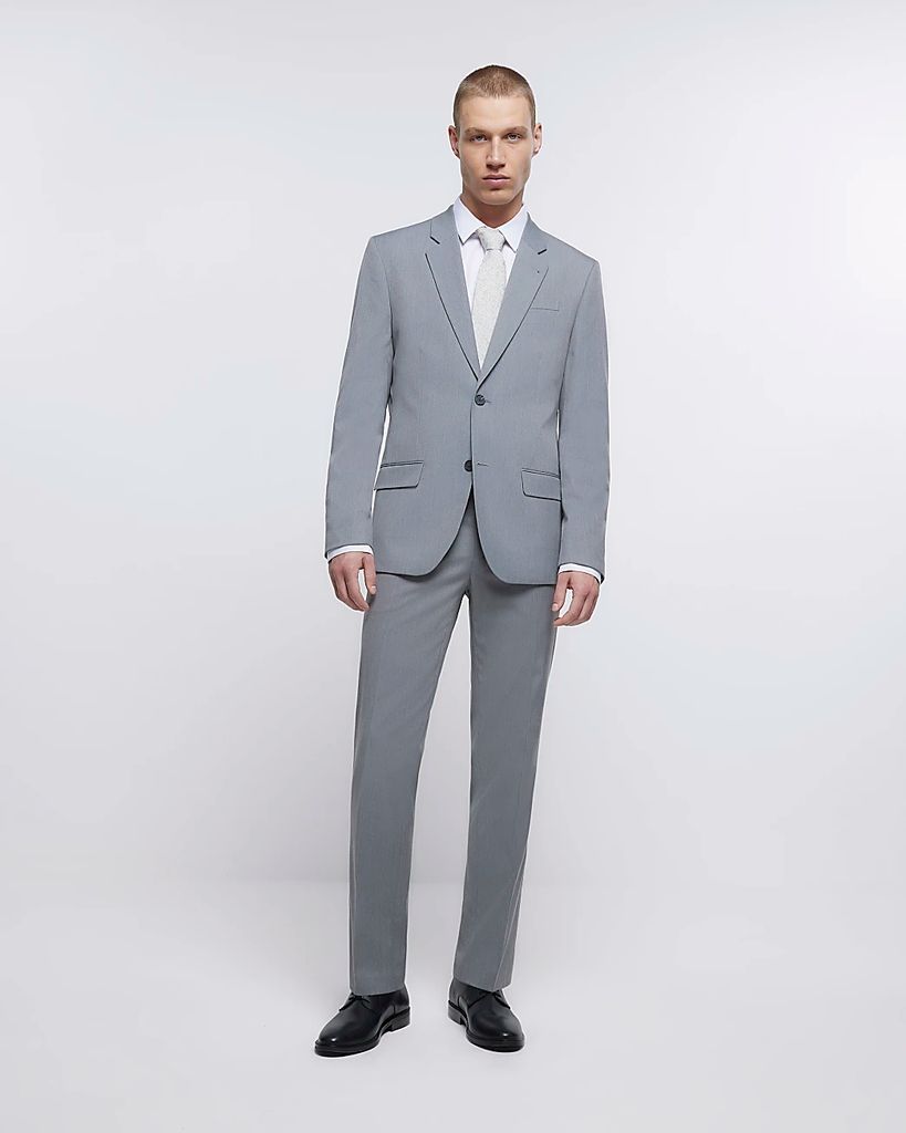 Mens River Island Grey Regular Fit Twill Suit Trousers