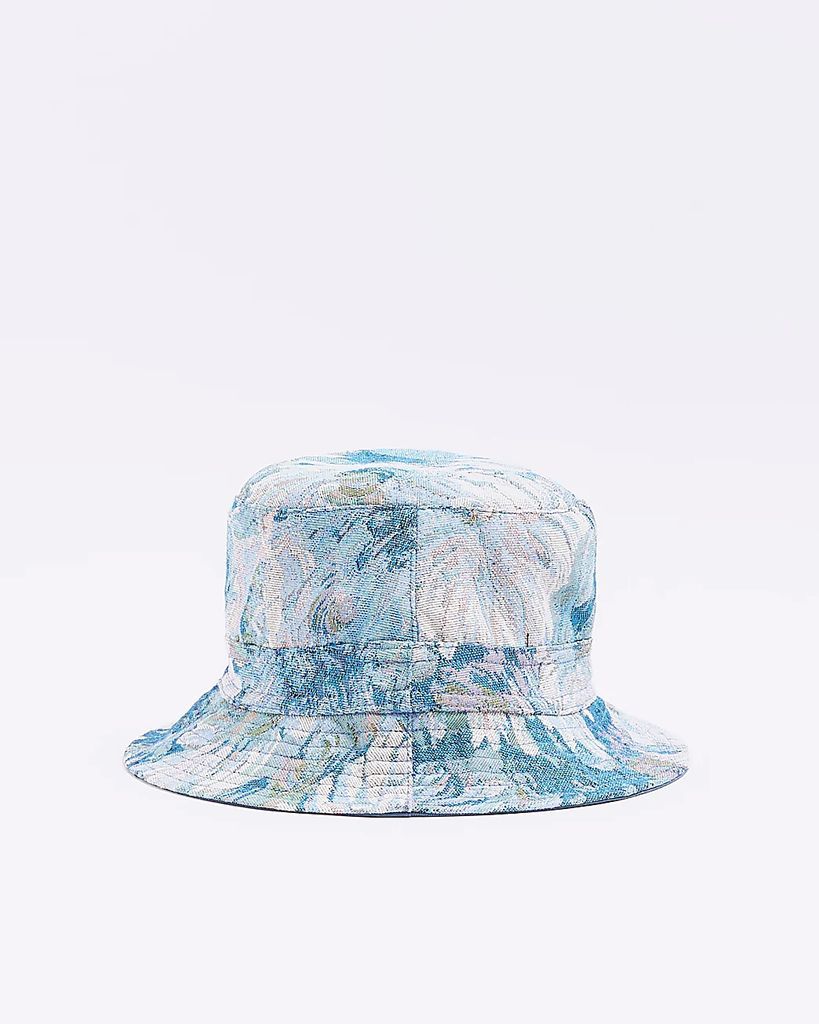 Mens River Island Blue Jacquard Floral Bucket Hat