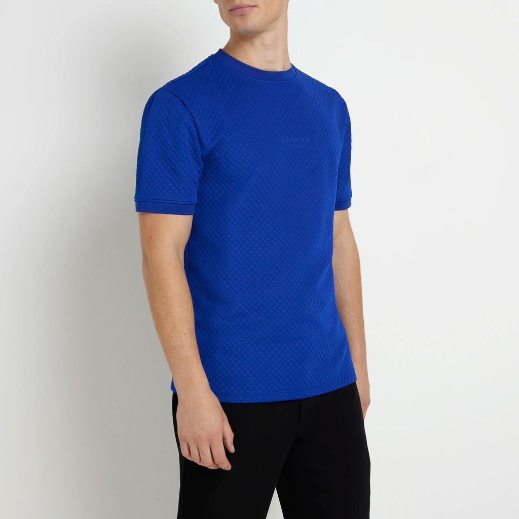 Mens River Island Blue Slim Fit Quilted T-Shirt