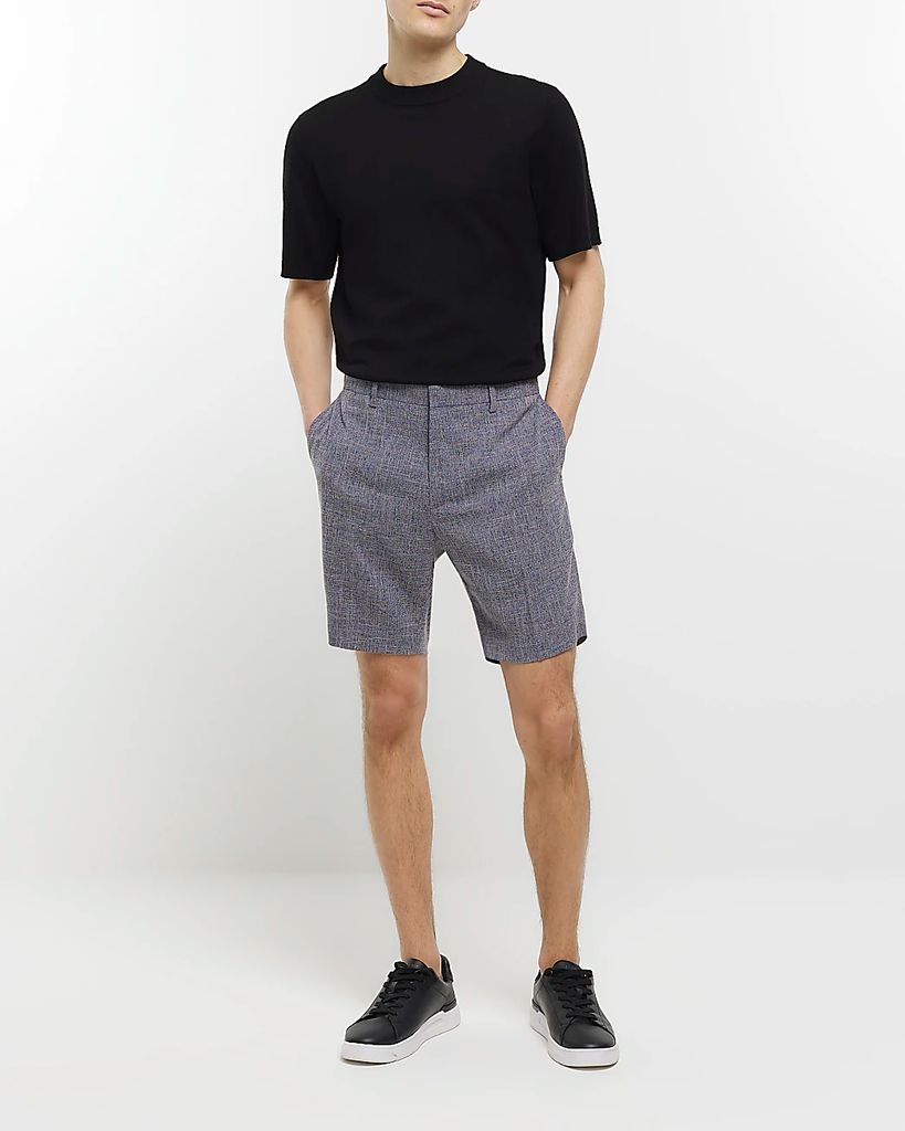 Mens River Island Navy Slim Fit Textured Smart Shorts