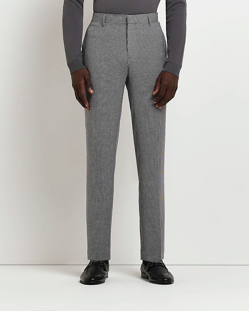Mens River Island Grey Skinny Fit Textured Suit Trousers