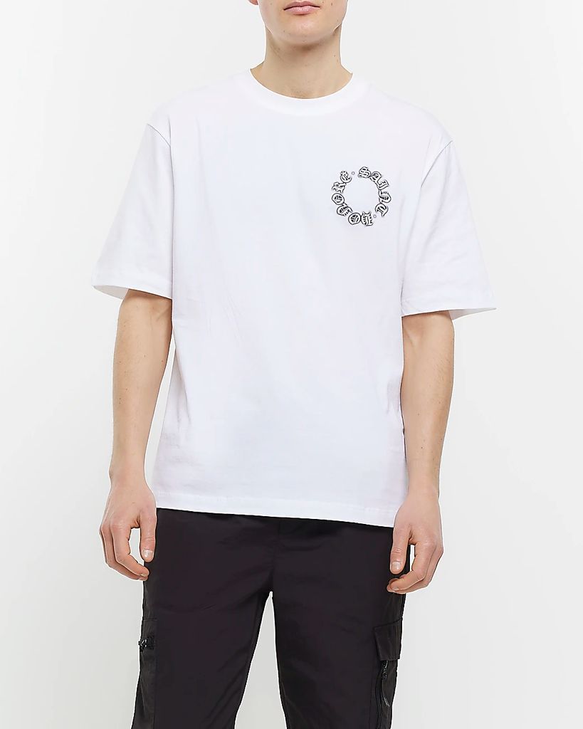 Mens River Island White Oversized Fit Graphic T-Shirt